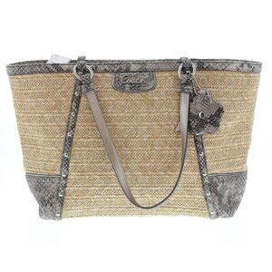 NWT Coach Alexandra Straw Tote - Python Leather Trim